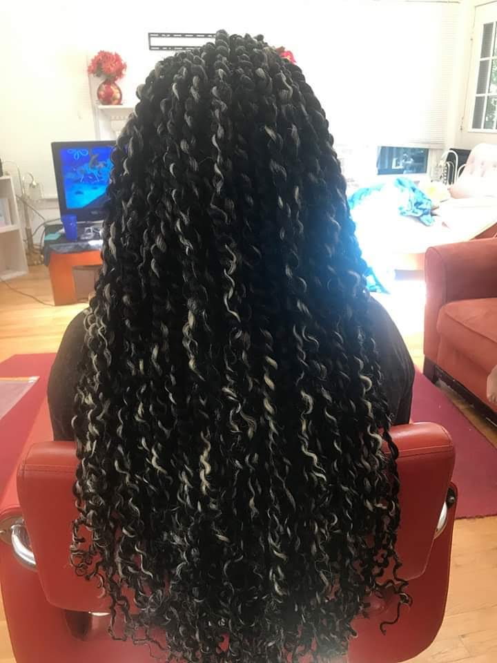 Long black and grey passion twists